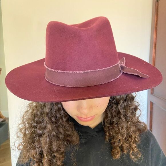 Free People Olive & Pique Kanan Felt Hat Burgundy One Size 23”